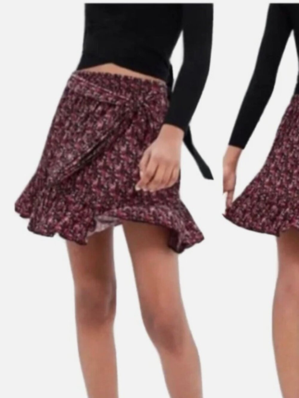 Zara Black and Red Tie Waist Skater Skirt Size Small